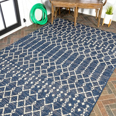 Boho-Chic Moroccan Geometric Black and Gray 8' x 10' Outdoor Area Rug