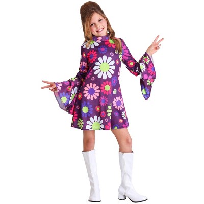 HalloweenCostumes.com X Large Girl Far Out Hippie Girl's Costume,  Purple/Green/Pink