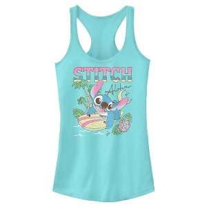 Juniors Womens Lilo & Stitch Surfing Stitch Racerback Tank Top - 1 of 4