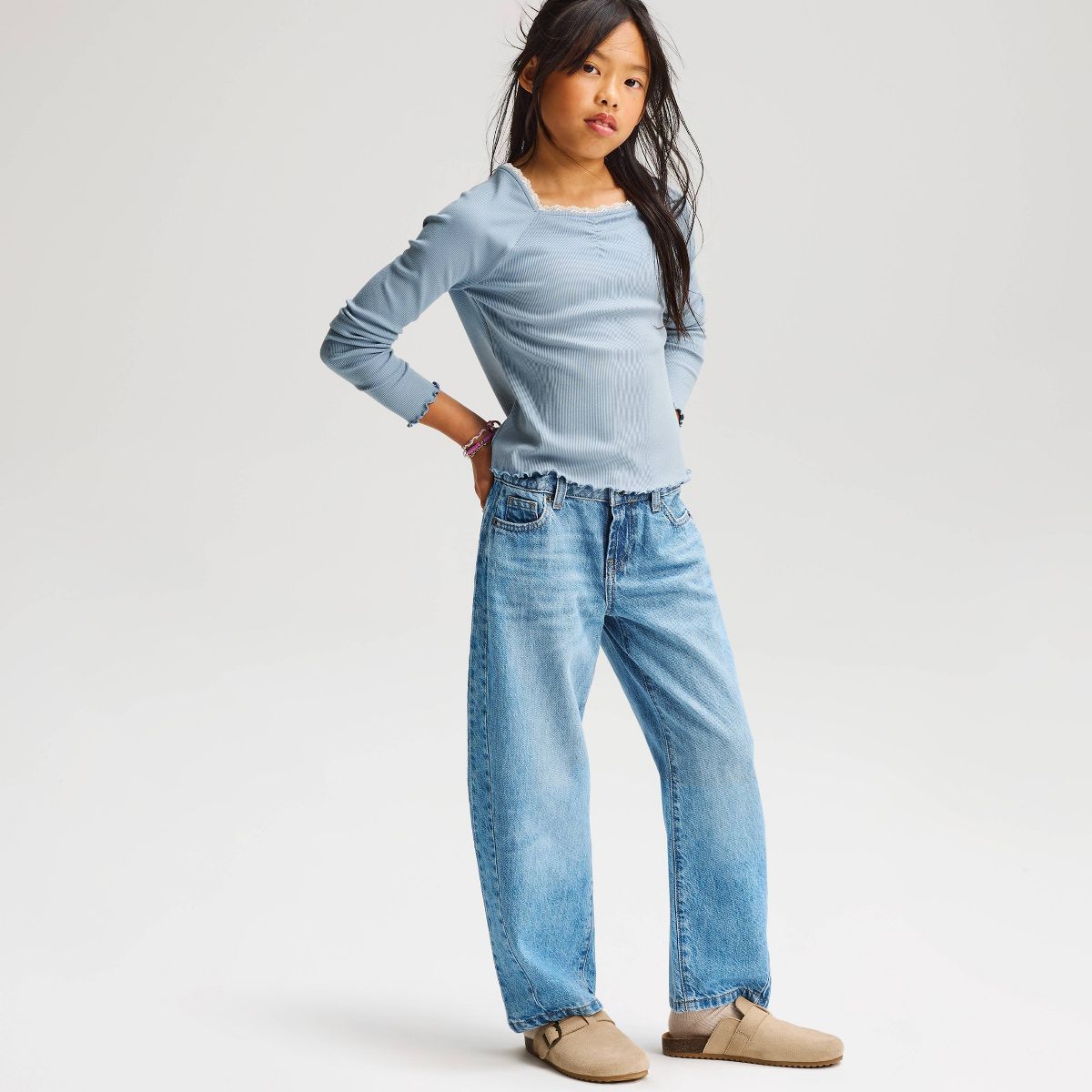 Girls' Long Sleeve Square Neck Ribbed Knit Top - Cat & Jack™