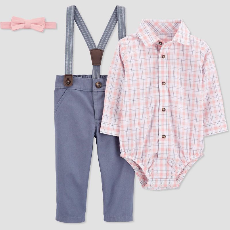 Carter's Just One You® Baby Boys' Plaid Suspender Top & Pants Set with Bow Tie - Orange/Gray, 5 of 6