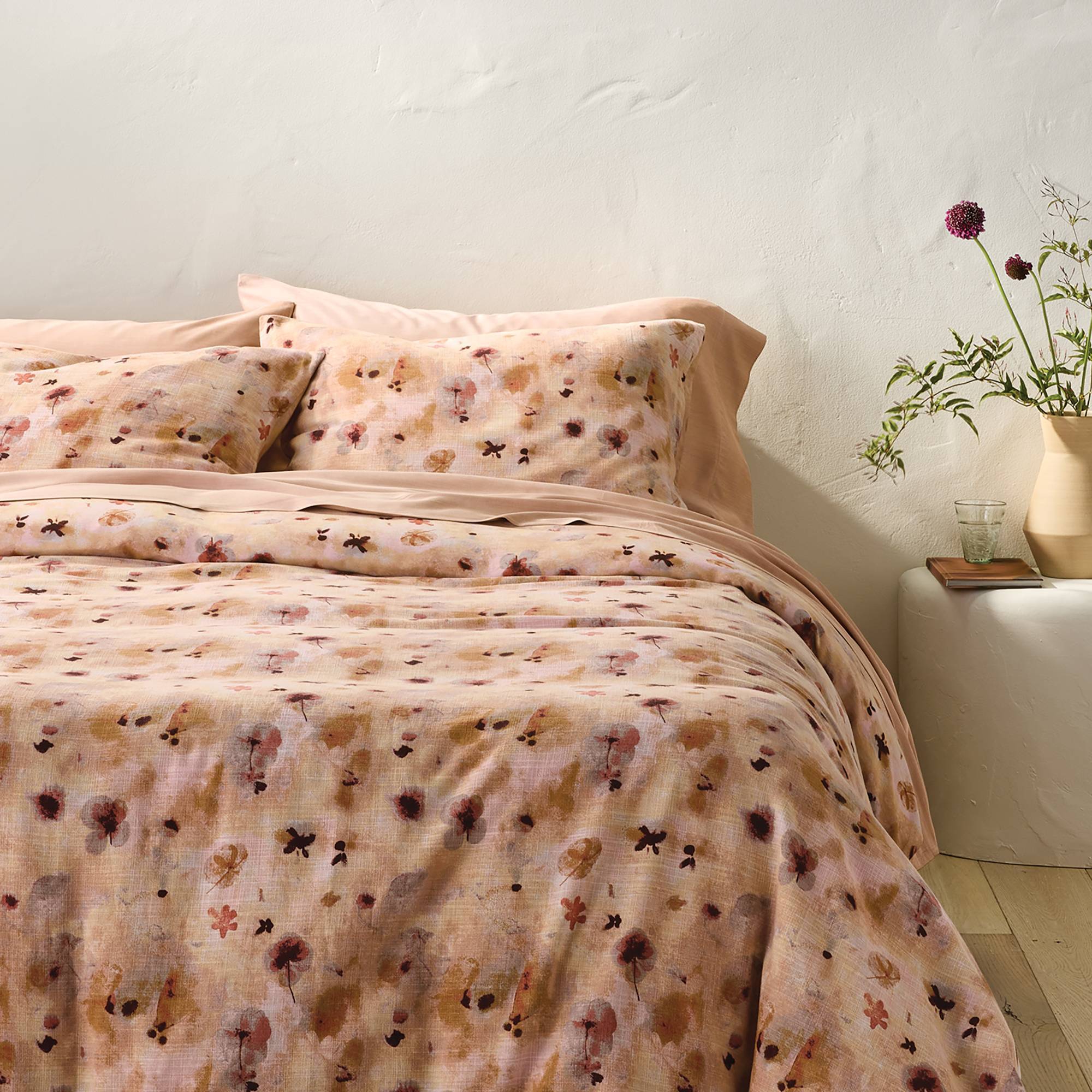 King Heavyweight Linen Blend Duvet Cover and Sham Set Pressed Floral Print - Casaluna™