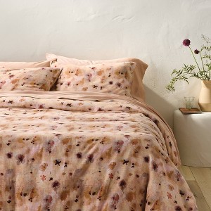 Funda de edredón y juego de fundas de almohada de mezcla de lino resistente con estampado floral prensado - Casaluna™