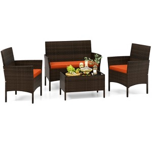 Tangkula Set of 4 Furniture Set w/ Washable Cushions & Tempered Glass Coffee Table - 1 of 4