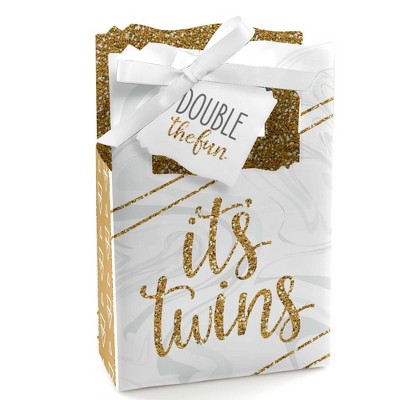 Big Dot of Happiness It's Twins - Gold Twins Baby Shower Favor Boxes - Set of 12