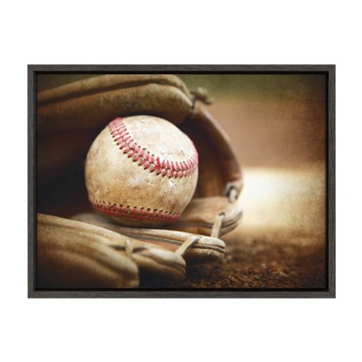 18" x 24" Sylvie Baseball Glove Framed Canvas by Shawn St. Peter Gray - DesignOvation