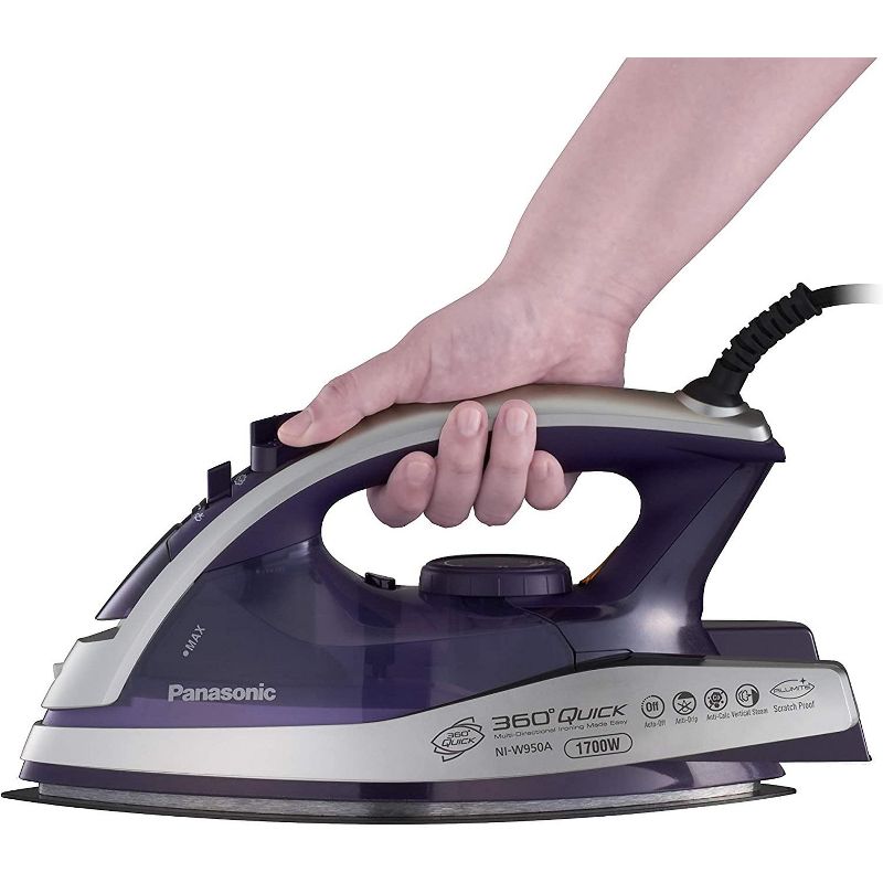 Panasonic Dry and Steam Iron with Alumite Soleplate, Temperature Dial and Safety Auto Shut Off – 1700 Watt Multi Directional Iron – NI-W950A, Purple, 4 of 8