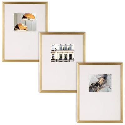 19.4" x 25.4" Matted to 8" x 10" Gallery Wall Picture Frame Set with Offset Mat/Hanging Template Gold - Instapoints