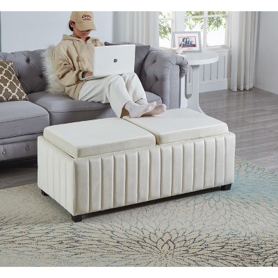 NicBex Storage Bench Square CubeStorage Ottoman Bench with Coffee Tray for Living Room, Bedroom, Beige