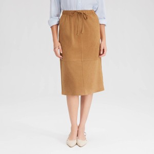 Women's Faux Suede Drawstring Midi A-Line Skirt - A New Day™ - 1 of 4