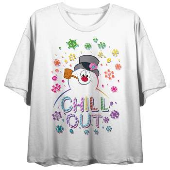 Frosty the Snowman “Chill Out” Women’s White Graphic Crop Tee-Medium