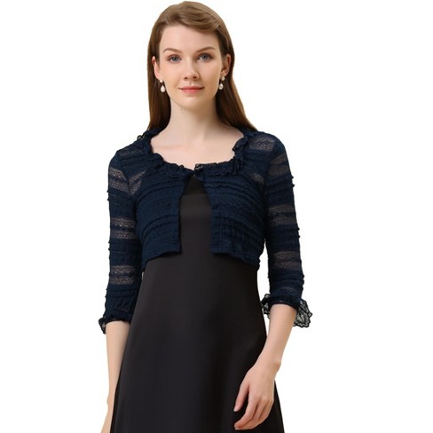 Allegra K Women's Lace Elegant Crop Cardigan 3/4 Sleeve Ruffle Bolero Shrug  Top Navy Blue Medium : Target