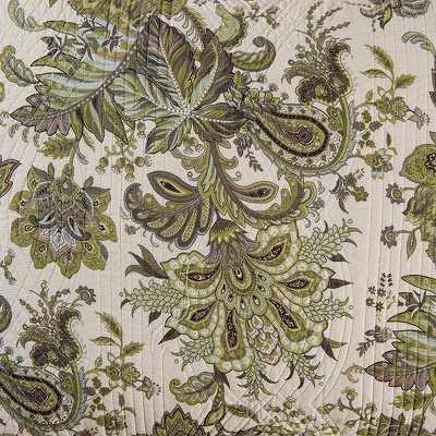 Ivory and Green Cotton Reversible Full Quilt Set