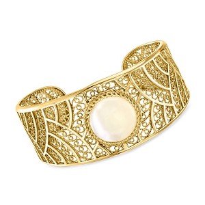 Ross-Simons Mother-Of-Pearl Filigree Cuff Bracelet in 18kt Gold Over Sterling Size 8 - 1 of 3