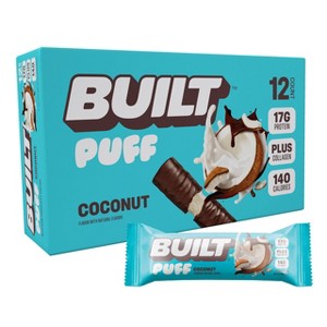 Built Bar Puff Collagen Protein Bars - Gluten Free, Coconut Marshmallow, Low in Sugar & Carb Snack - 480gm/12ct Box - 1 of 4