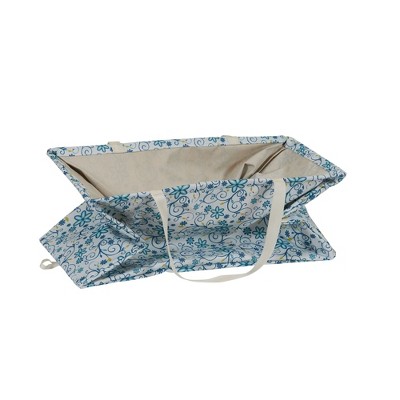 Blue Floral Canvas Utility Tote with Vinyl Lining
