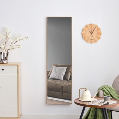 FURNIinspire Full Length Mirrors Floor Standing Wall Mirror, Bedroom Foyer Clothing Store, Wall Mounted Mirror, Natural Wood Off-White, 17.3"*1.2"*60"