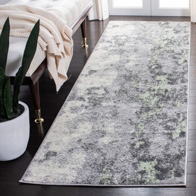 Gray and Green Abstract Synthetic Runner Rug