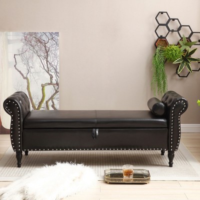 CAVINAS Storage Bench Ottoman with Storage Velvet Multifunctional Storage Bench with 1 Pillow