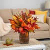 Nearly Natural 21-in Pumpkin, Maple Leaf and Sorghum Harvest Artificial Arrangement in Metal Planter - 3 of 3