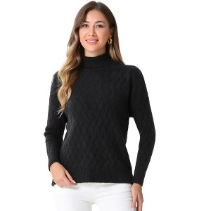 Allegra K Women's Long Sleeve Ribbed Stretch Winter Pullover Outwear High Neck Sweater - 1 of 4