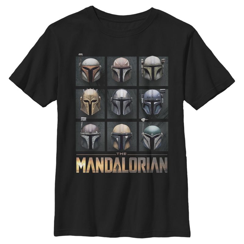 Boy's Star Wars The Mandalorian Helmet Box Up T-Shirt, 1 of 7