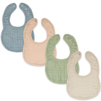 Muslin Cotton Baby Bibs, 4 Pack, Adjustable Size with Easy Snaps, Soft and Super Absorbent, Washable and Reusable By Comfy Cubs