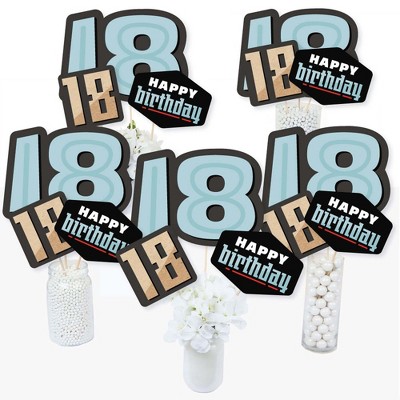  Big Dot of Happiness Boy 18th Birthday - Eighteenth Birthday Party Centerpiece Sticks - Table Toppers - Set of 15 