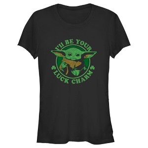 Juniors Womens Star Wars: The Mandalorian St. Patrick's Day Grogu I'll be your Lucky Charm T-Shirt - 1 of 4