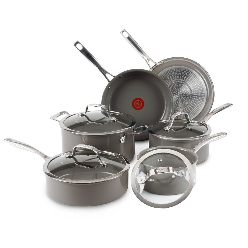T-fal 10pc Ceramic Excellence Nonstick Cookware Set Gray, 1 of 13