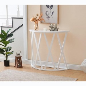 Kings Brand Furniture Vienna Half Moon Wood Console Table for Entryway, Accent Sofa Table X-Motifs Design for Living Room, Hallway, Foyer, Entrance - 1 of 4