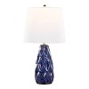 LumiSource (Set of 2) Hex 20" Contemporary Table Lamps Estate Blue Ceramic, Polished Nickel and White Linen Shade - 3 of 4