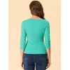 INSPIRE CHIC Women's V Neck 3/4 Sleeves Solid Knitted Buttons Decor Ruched Blouse - 4 of 4