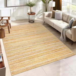 Area Rug, Home Decor Washable Modern Solid Braided Print Rug - Non-Slip Low Pile Neutral Carpet for Farmhouse Living Room Bedroom Dining Dorm - 1 of 4