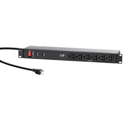 Monoprice 14 Outlet Metal 1U Rackmount Power Distribution Unit - 6 Feet Cord - Black | 1050 Joules, Equipped with Circuit Breaker for Overload