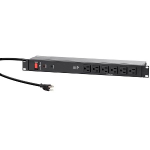 Monoprice 14 Outlet Metal 1U Rackmount Power Distribution Unit - 6 Feet Cord - Black | 1050 Joules, Equipped with Circuit Breaker for Overload - 1 of 4