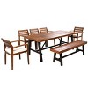 7-Piece Outdoor Acacia Wood Dining Set with 78.7" Thicker Tabletop, Removable Cushions and Bench for 7-8 Person, Patio Garden-Baofuwish - 3 of 4