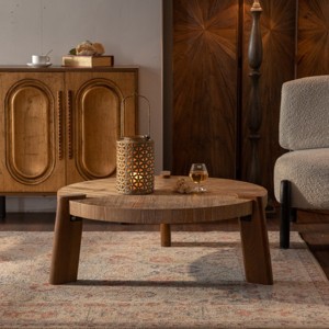 Living Room Central Round Coffee Table,Rustic Solid Wood Round Sofa Side Table,Small Accent Table for Office or Apartment-Coolbibila - 1 of 4