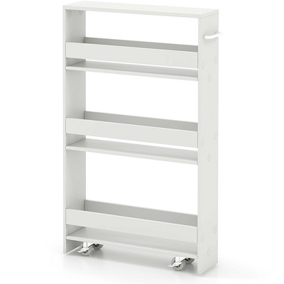 Costway 4-Tier Slim Storage Cart with Open Shelves Rolling Kitchen Cart on Wheels Narrow White