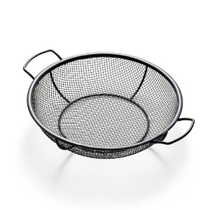 Outset Stainless Steel Round Shallow Grill Basket Non-Stick Coating Black - 1 of 4