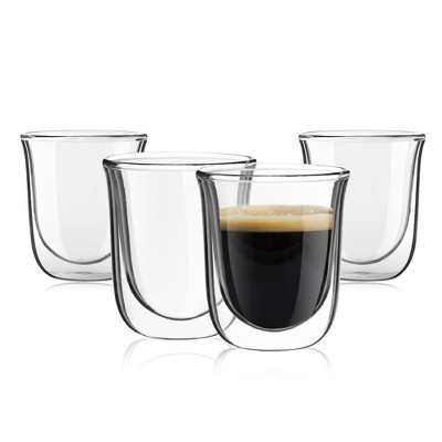 JoyJolt Javaah Double Wall Espresso Glasses - Set of 4 Double Walled Cups - 2-Ounces