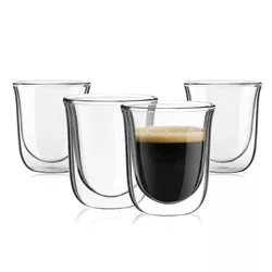 JoyJolt Pila Double Walled Espresso Glasses Stackable Thermal Clear Glass Cups Set of 4 Espresso Cups 3 Ounce Capacity Ideal Fit for Espresso Machine and Coffee Maker 