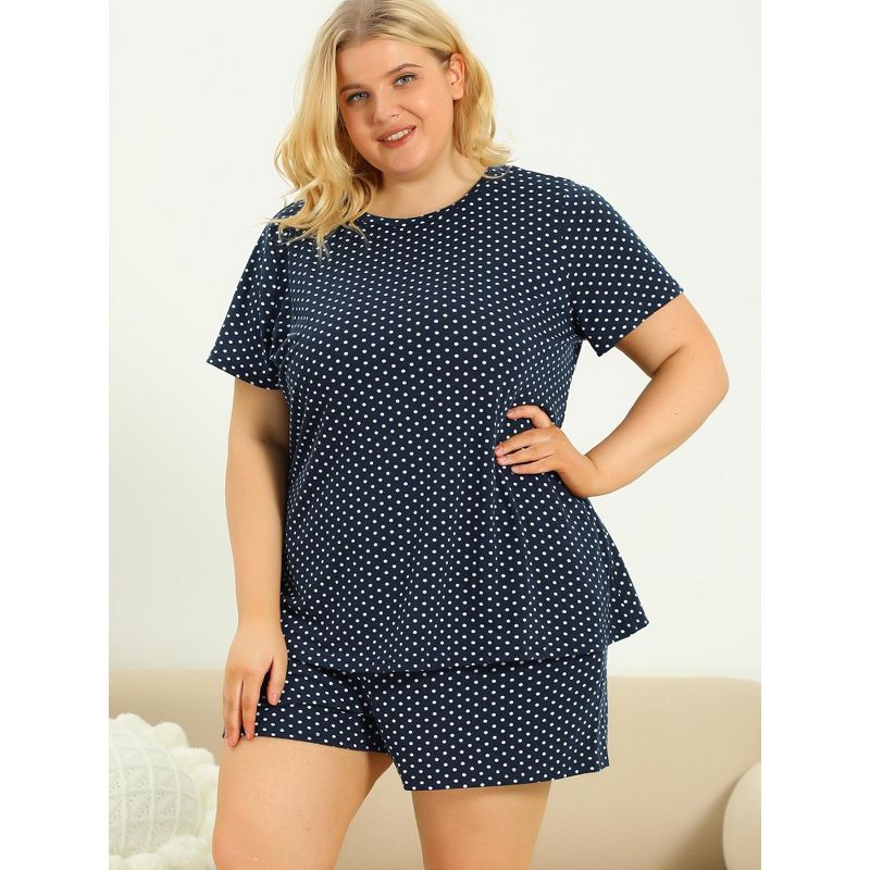 Agnes Orinda Women's Plus Size Short Sleeve Shirt and Shorts Pajamas Set Polka Dots Sleepwear, 3 of 7