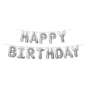 Beistle Happy Birthday Balloon Streamer, 14.25" x 12', (2/Pkg) Silver - 1 of 4