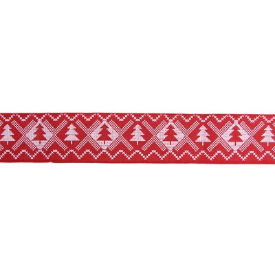 Northlight Red and White Nordic Tree Christmas Wired Craft Ribbon 2.5" x 16 Yards
