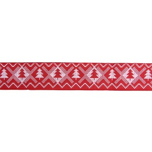 Northlight Red and White Nordic Tree Christmas Wired Craft Ribbon 2.5" x 16 Yards - 1 of 4