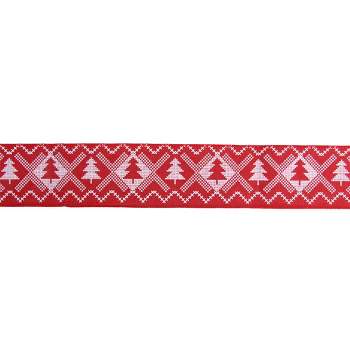 Northlight Red and White Nordic Tree Christmas Wired Craft Ribbon 2.5" x 16 Yards