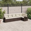 vidaXL 6 Piece Patio Sofa Set with Cushions - Brown and Cream Without Table - 2 of 4