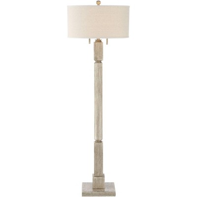 Classical Elegance Pickled Wood Floor Lamp with Oatmeal Linen Shade