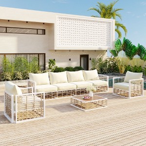 Whisen Modern Minimalist 7-Piece Patio Sectional Sofa Set, All-Weather Garden Conversation Furniture Set - 1 of 4